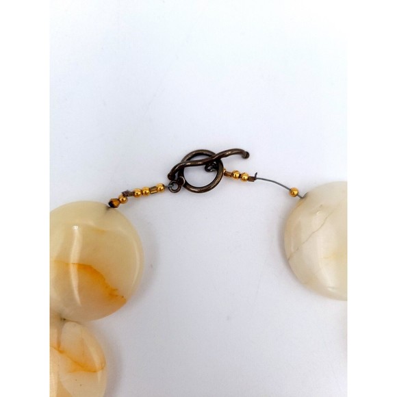 Polished Stone Statement Necklace Large Flat Round Beads Onyx? Unique Handmade - Picture 4 of 10